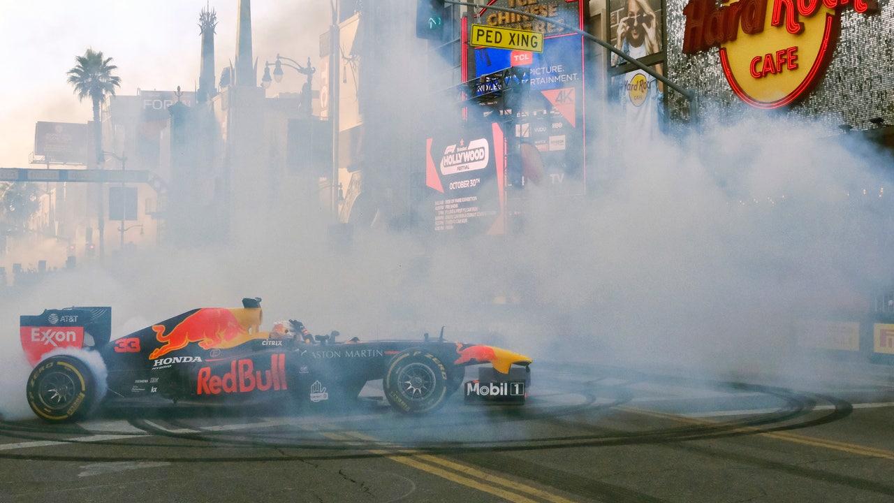 Burnouts on Hollywood Blvd: F1 drivers bring racing to LA